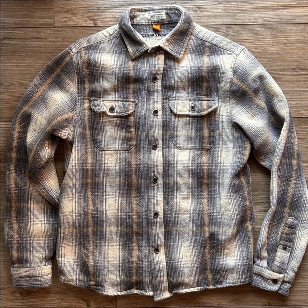 Tailor Vintage | Flannel Shirt Jacket in Cream, Brown, Black (Small)